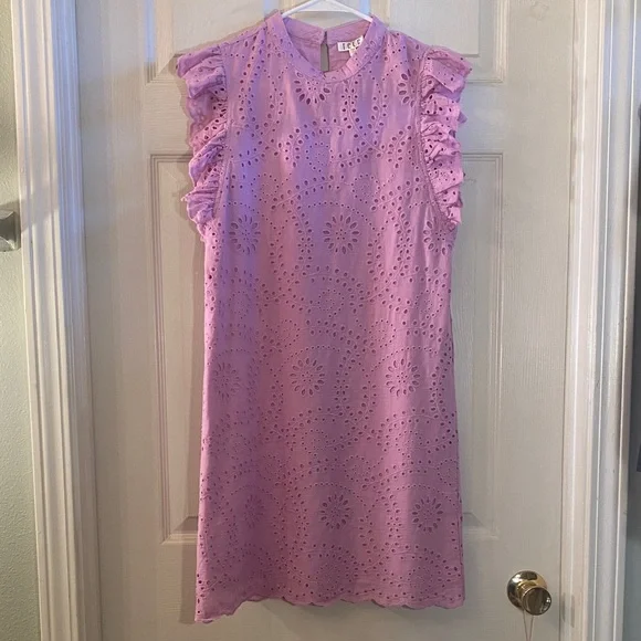 TCEC Lavender Pink Hue Eyelet Dress with Ruffled Sleeves - Picture 3 of 14